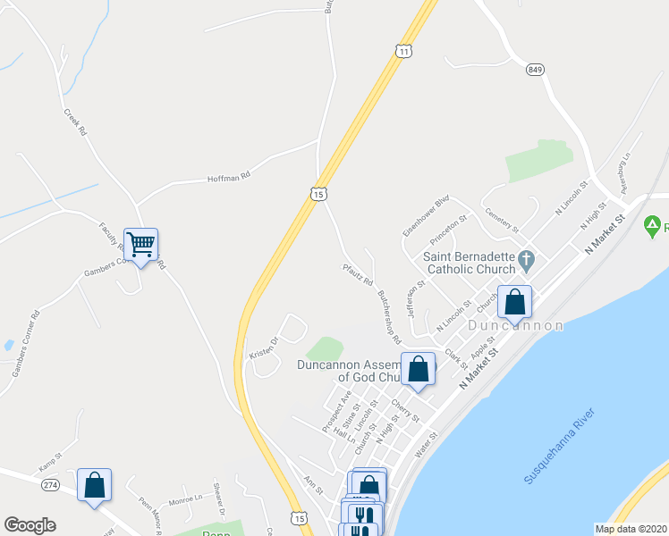 map of restaurants, bars, coffee shops, grocery stores, and more near 5 Pfautz Road in Duncannon