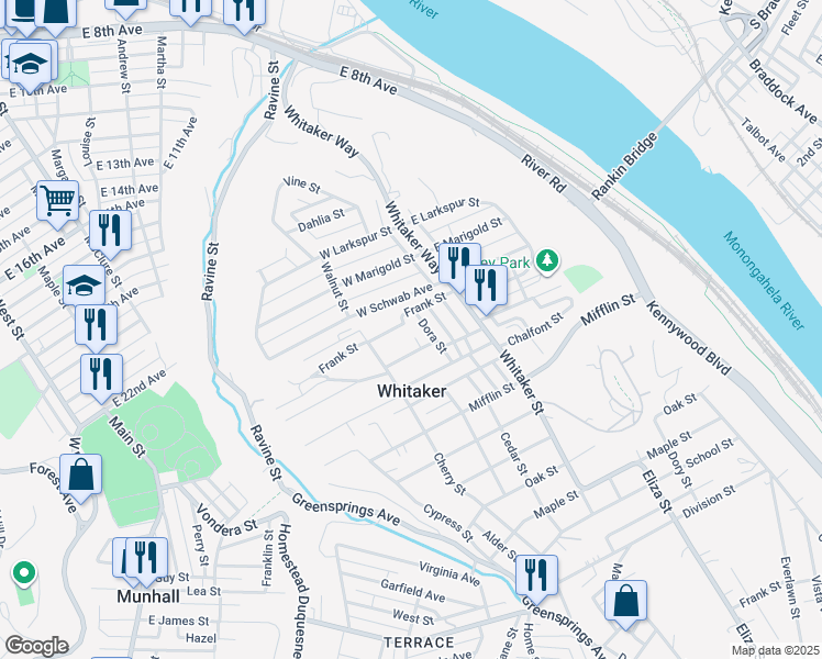 map of restaurants, bars, coffee shops, grocery stores, and more near 162 Lincoln Avenue in Homestead