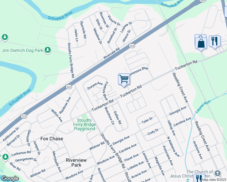 map of restaurants, bars, coffee shops, grocery stores, and more near 1145 Fredrick Boulevard in Reading
