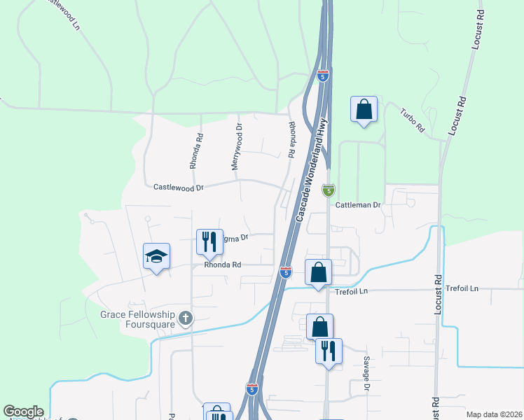 map of restaurants, bars, coffee shops, grocery stores, and more near 3908 Rhonda Road in Cottonwood