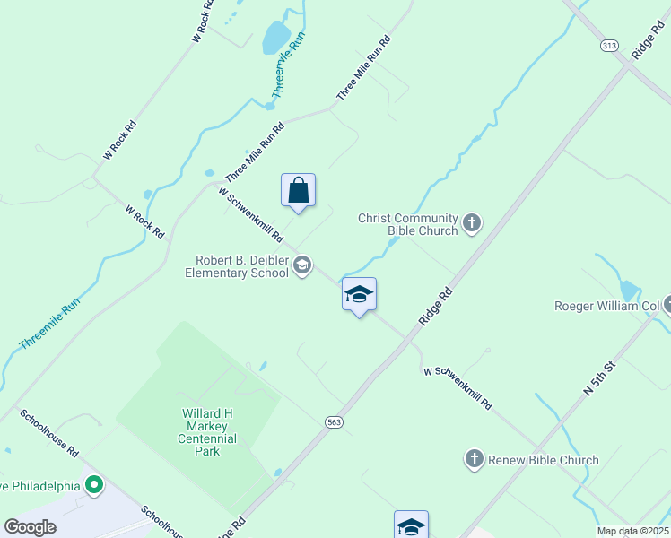 map of restaurants, bars, coffee shops, grocery stores, and more near 1113 West Schwenkmill Road in Perkasie