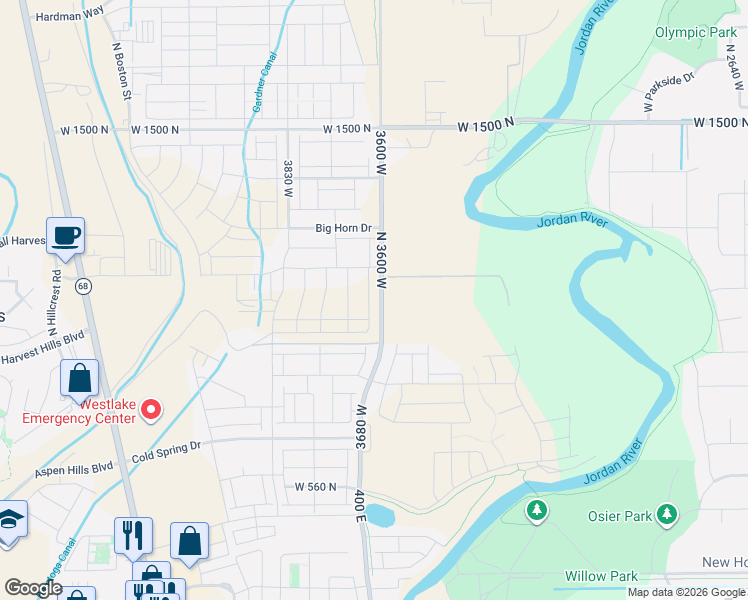 map of restaurants, bars, coffee shops, grocery stores, and more near 1006 North 3620 West in Lehi