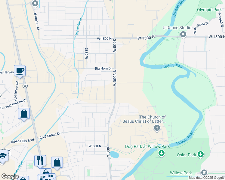map of restaurants, bars, coffee shops, grocery stores, and more near 1006 North 3620 West in Lehi