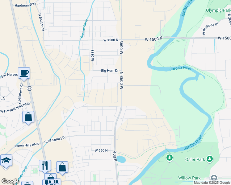 map of restaurants, bars, coffee shops, grocery stores, and more near 1017 North 3620 West in Lehi