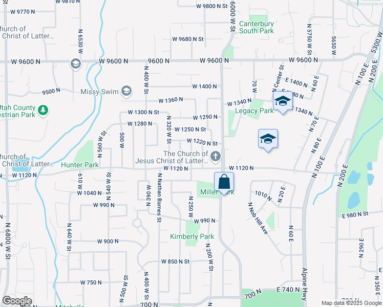 map of restaurants, bars, coffee shops, grocery stores, and more near 1215 North 250 West in American Fork
