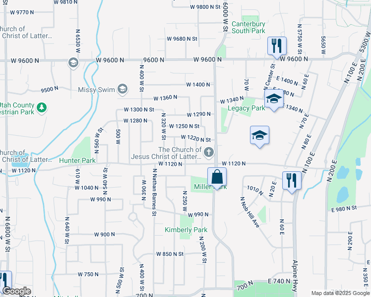 map of restaurants, bars, coffee shops, grocery stores, and more near 1215 North 250 West in American Fork