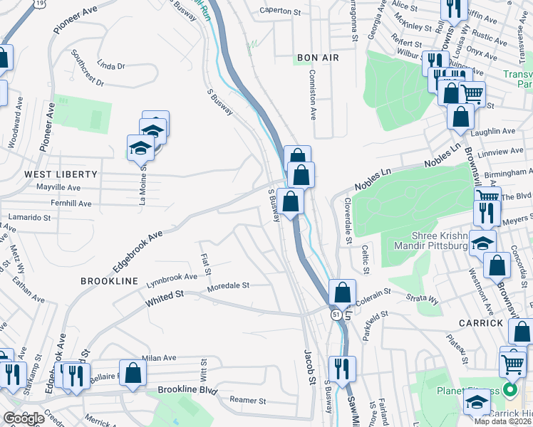 map of restaurants, bars, coffee shops, grocery stores, and more near 1525 Ballinger Street in Pittsburgh