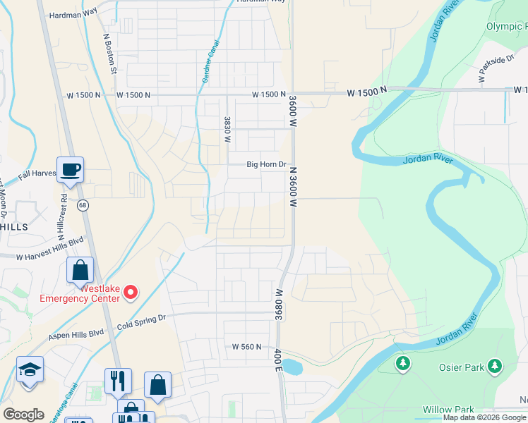 map of restaurants, bars, coffee shops, grocery stores, and more near 1027 3685 West in Eagle Mountain