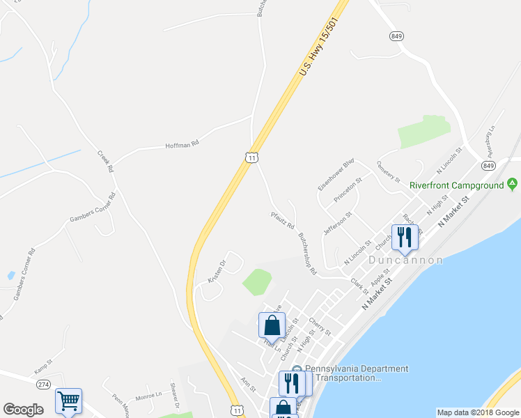 map of restaurants, bars, coffee shops, grocery stores, and more near 6 Pfautz Road in Duncannon