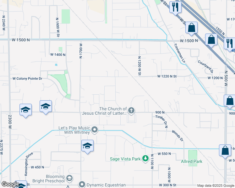 map of restaurants, bars, coffee shops, grocery stores, and more near 1032 Titan Drive in Lehi