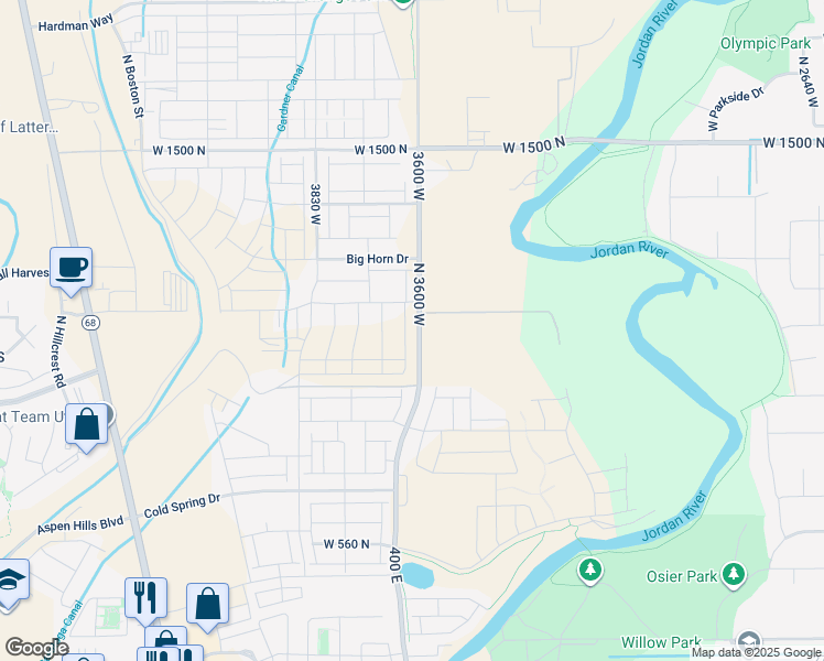 map of restaurants, bars, coffee shops, grocery stores, and more near 1032 North 3620 West in Lehi