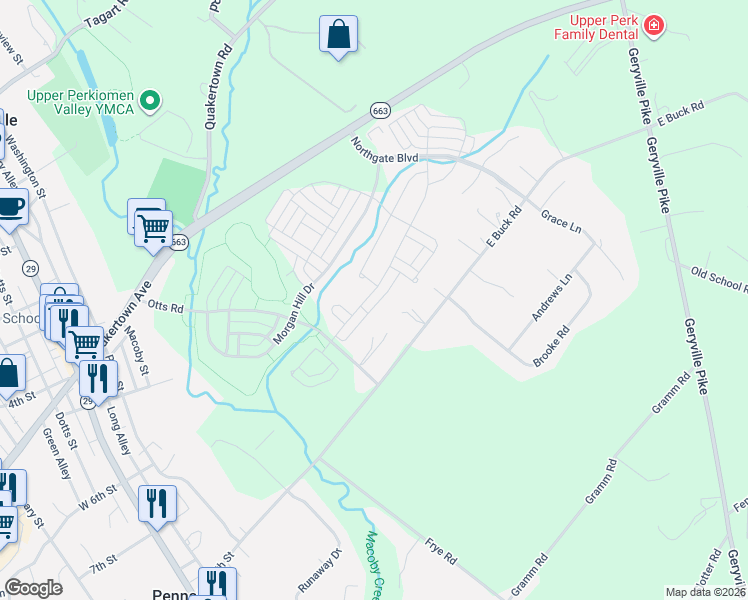 map of restaurants, bars, coffee shops, grocery stores, and more near 2000 Bridgeport Avenue in Pennsburg