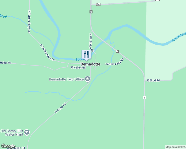 map of restaurants, bars, coffee shops, grocery stores, and more near Camp Rd in Ipava