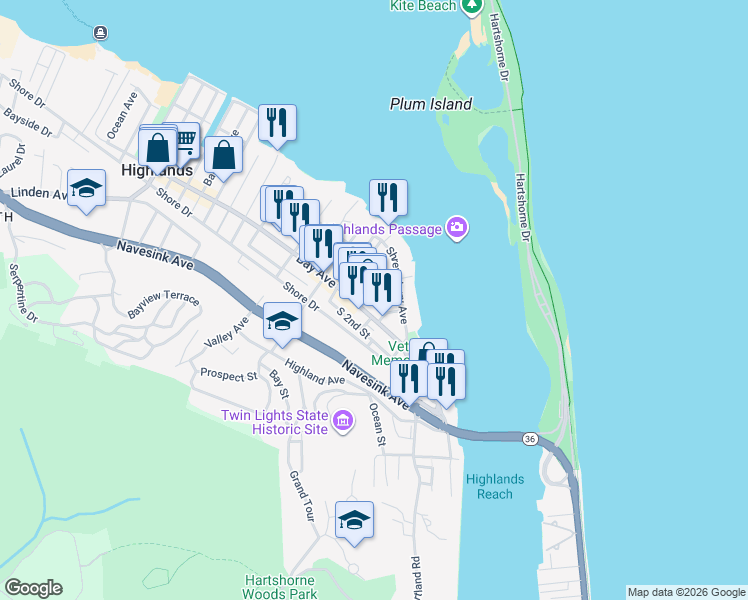 map of restaurants, bars, coffee shops, grocery stores, and more near 37 Jackson Street in Highlands