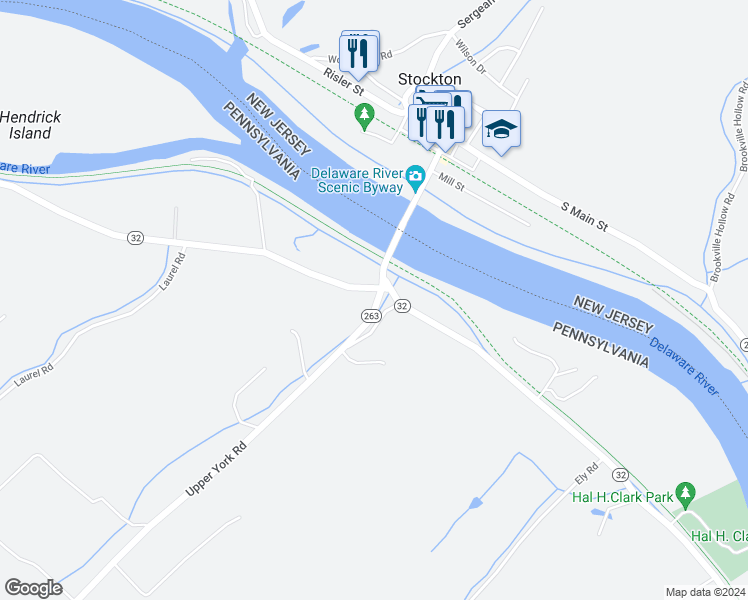 map of restaurants, bars, coffee shops, grocery stores, and more near 7071 Upper York Road in New Hope