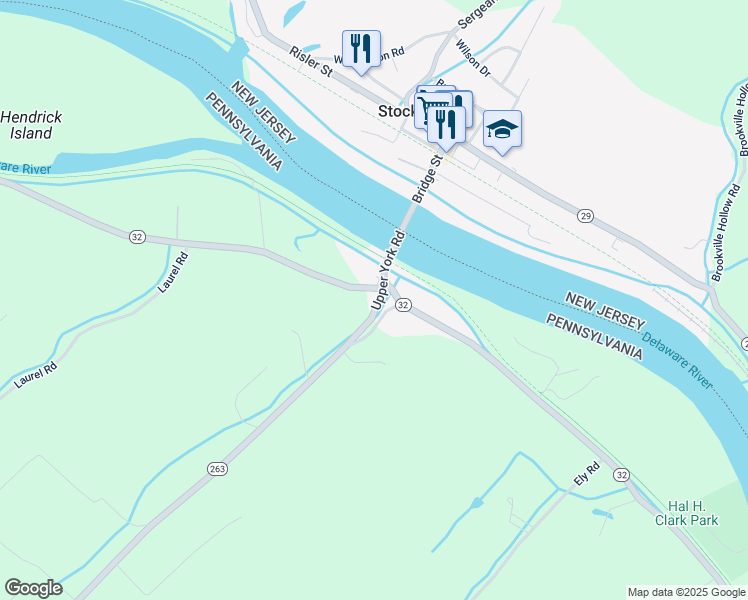 map of restaurants, bars, coffee shops, grocery stores, and more near 7071 Upper York Road in New Hope
