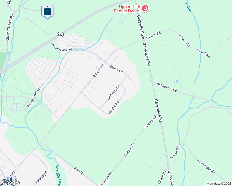 map of restaurants, bars, coffee shops, grocery stores, and more near 1007 Andrews Lane in Pennsburg