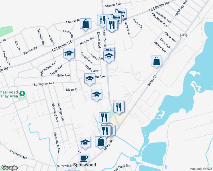 map of restaurants, bars, coffee shops, grocery stores, and more near 149 Summerhill Road in Spotswood
