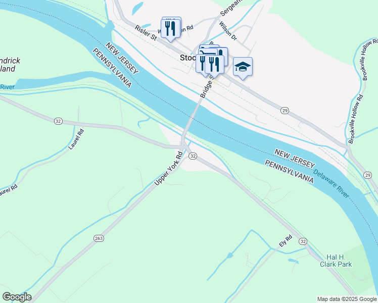 map of restaurants, bars, coffee shops, grocery stores, and more near 3578 River Road in New Hope