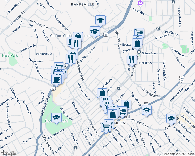 map of restaurants, bars, coffee shops, grocery stores, and more near 2749 Dwight Avenue in Pittsburgh