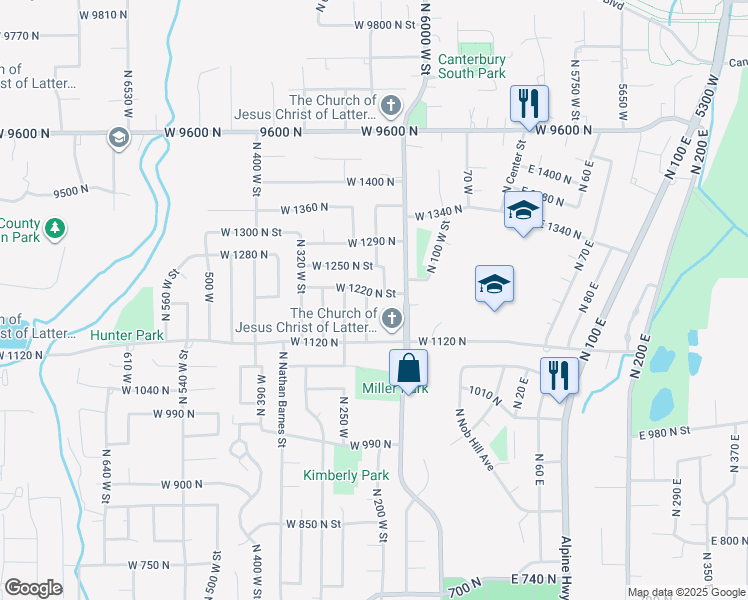 map of restaurants, bars, coffee shops, grocery stores, and more near 1214 North 210 West in American Fork