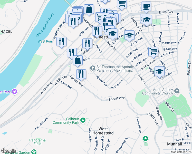 map of restaurants, bars, coffee shops, grocery stores, and more near 358 West 12th Avenue in Homestead