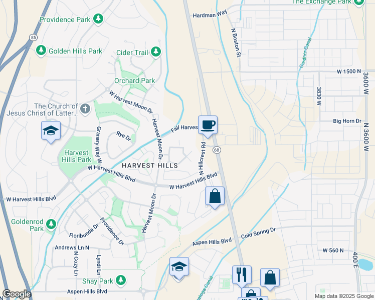 map of restaurants, bars, coffee shops, grocery stores, and more near 2118 North Aurora Way in Saratoga Springs