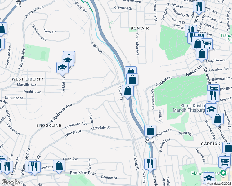 map of restaurants, bars, coffee shops, grocery stores, and more near 1525 Ballinger Street in Pittsburgh