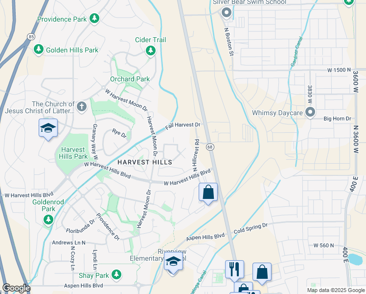 map of restaurants, bars, coffee shops, grocery stores, and more near 2122 North Aurora Way in Saratoga Springs