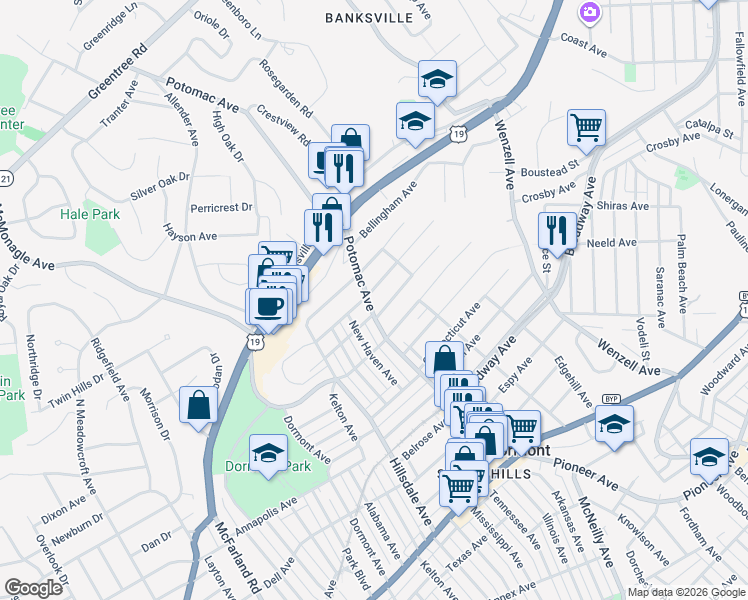 map of restaurants, bars, coffee shops, grocery stores, and more near 2900 Crosby Avenue in Pittsburgh