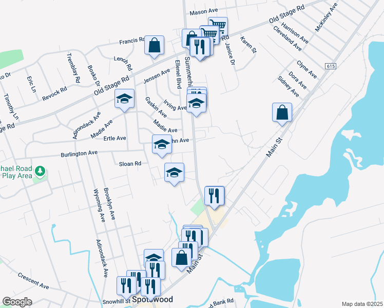 map of restaurants, bars, coffee shops, grocery stores, and more near 149 Summerhill Road in Spotswood