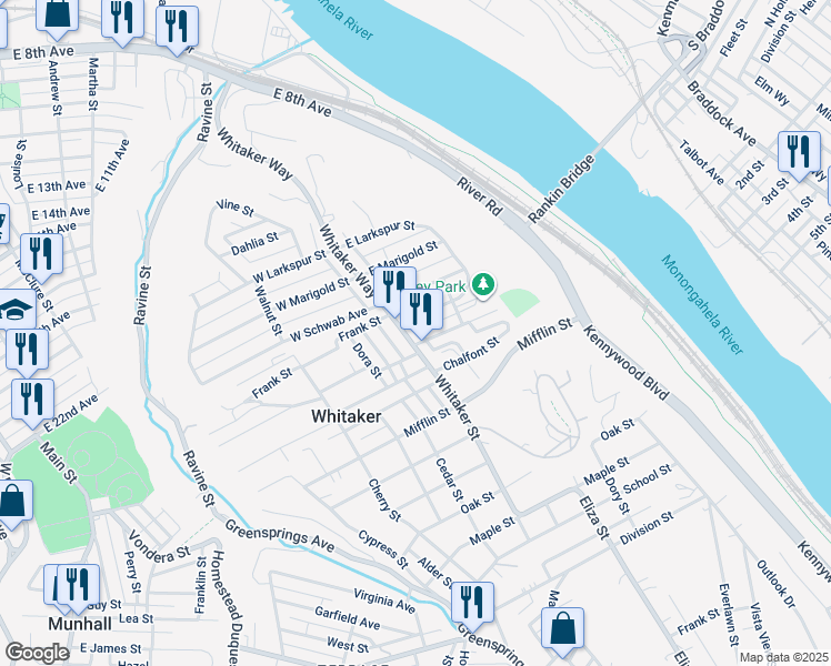map of restaurants, bars, coffee shops, grocery stores, and more near 1290 Flora Street in Homestead