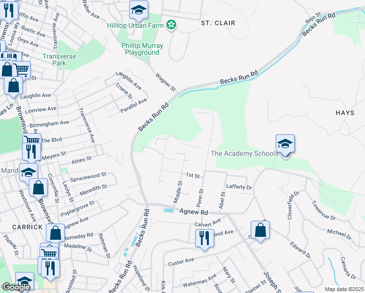 map of restaurants, bars, coffee shops, grocery stores, and more near 516 North Street in Pittsburgh