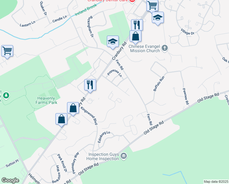 map of restaurants, bars, coffee shops, grocery stores, and more near 2304 Commons at Kingswood Drive in East Brunswick