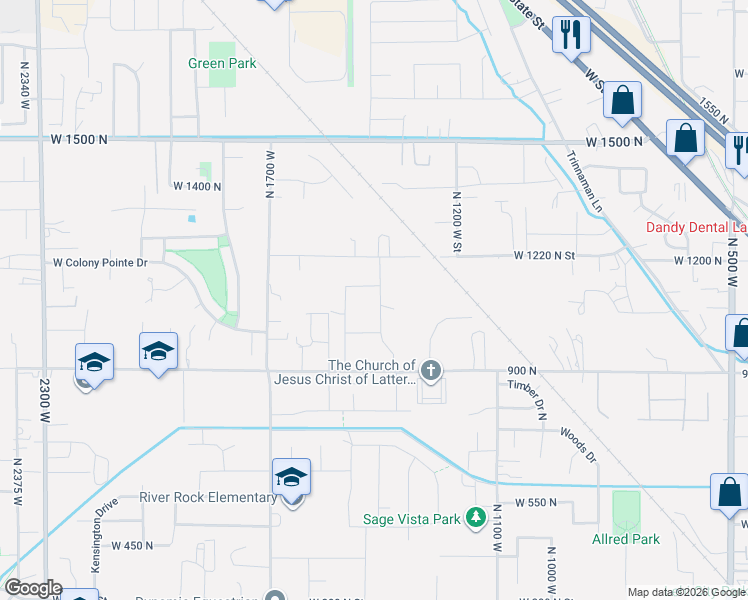 map of restaurants, bars, coffee shops, grocery stores, and more near 1435 West 1220 North Street in Lehi