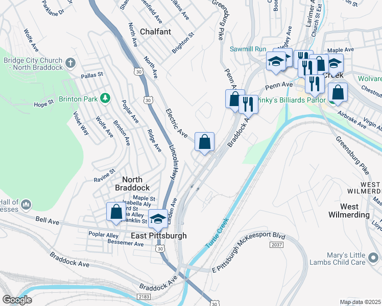 map of restaurants, bars, coffee shops, grocery stores, and more near 806 Wood Street in East Pittsburgh