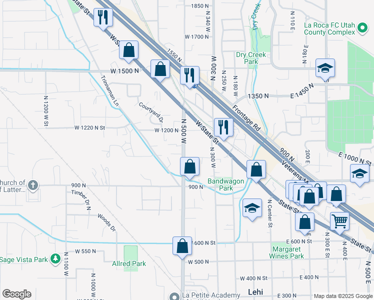 map of restaurants, bars, coffee shops, grocery stores, and more near 1128 North 500 West in Lehi