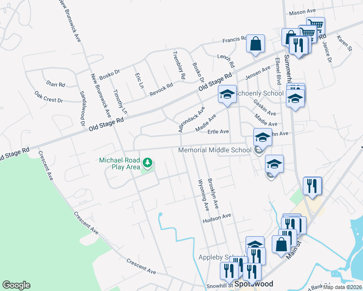 map of restaurants, bars, coffee shops, grocery stores, and more near 369 Adirondack Avenue in Spotswood