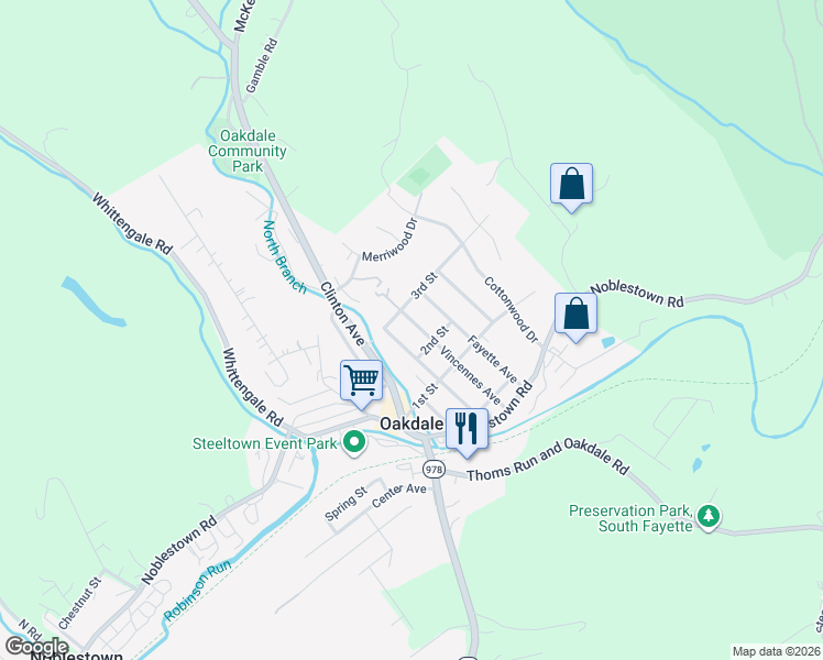 map of restaurants, bars, coffee shops, grocery stores, and more near 223 Vincennes Avenue in Oakdale