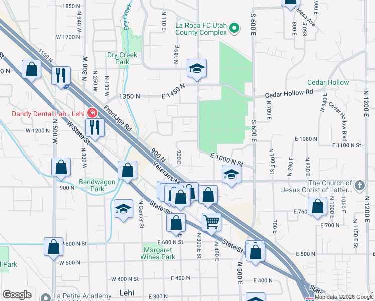 map of restaurants, bars, coffee shops, grocery stores, and more near 1035 260 East in Lehi