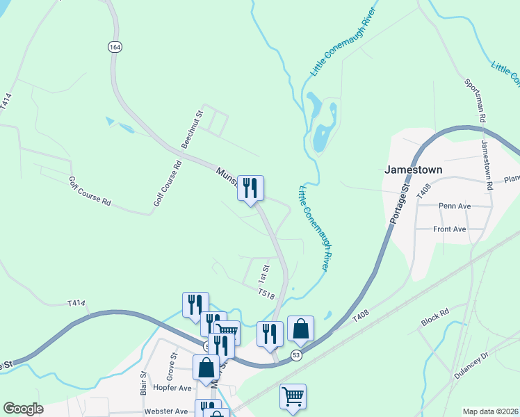 map of restaurants, bars, coffee shops, grocery stores, and more near 299 Munster Road in Portage