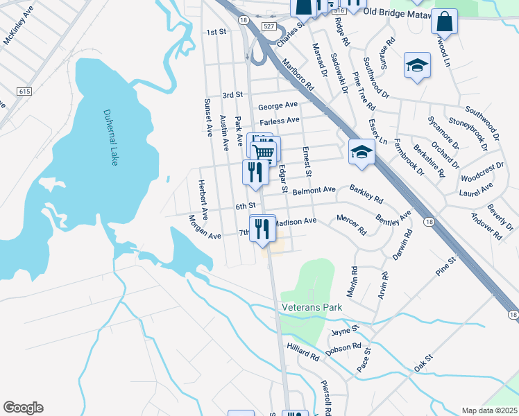 map of restaurants, bars, coffee shops, grocery stores, and more near 1165 Englishtown Road in Old Bridge