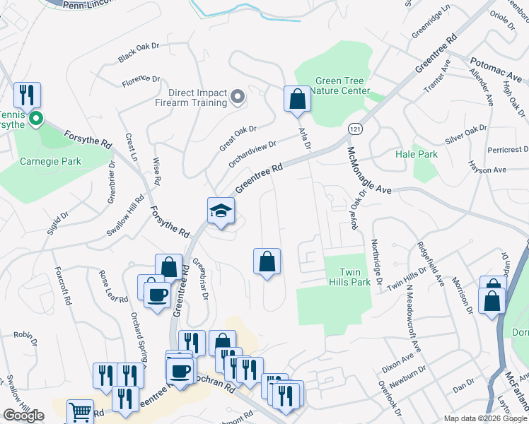 map of restaurants, bars, coffee shops, grocery stores, and more near 141 Cherrydell Drive in Pittsburgh
