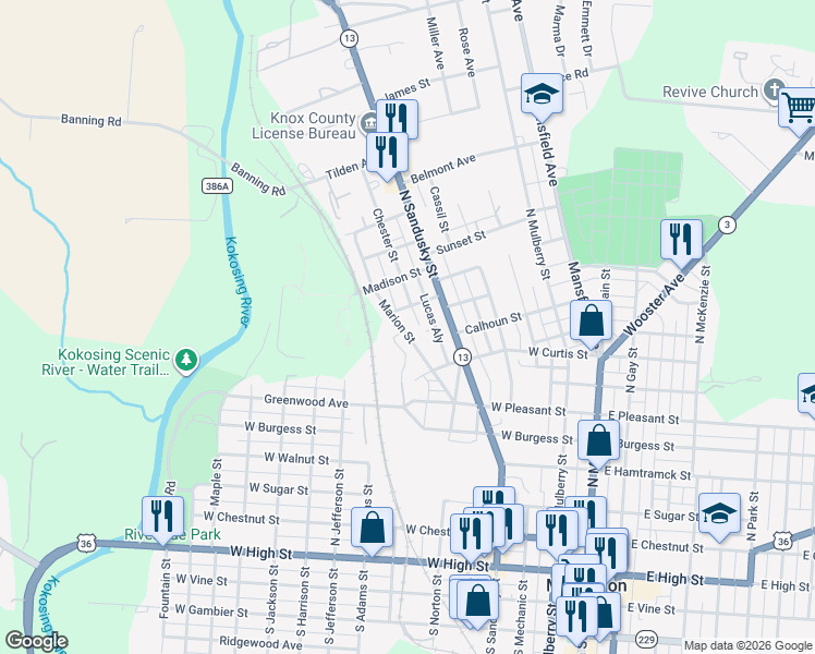 map of restaurants, bars, coffee shops, grocery stores, and more near 32 Marion Street in Mount Vernon