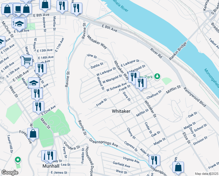 map of restaurants, bars, coffee shops, grocery stores, and more near 182 West Schwab Avenue in Homestead