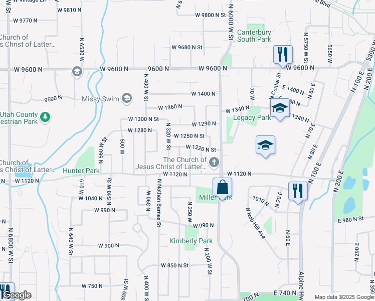 map of restaurants, bars, coffee shops, grocery stores, and more near 1215 North 250 West in American Fork