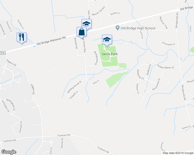map of restaurants, bars, coffee shops, grocery stores, and more near 23 Kara Court in Matawan