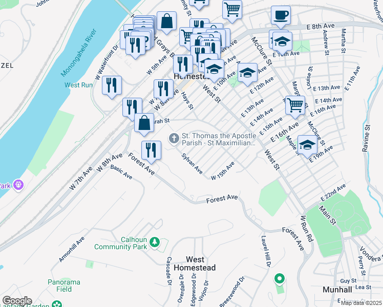 map of restaurants, bars, coffee shops, grocery stores, and more near 358 West 12th Avenue in Homestead