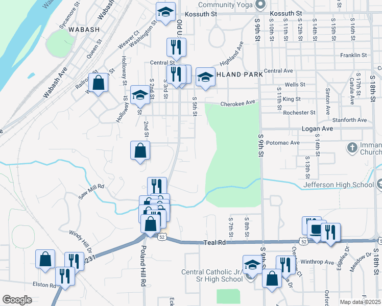map of restaurants, bars, coffee shops, grocery stores, and more near 1614 S 5th St in Lafayette