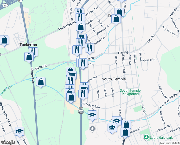 map of restaurants, bars, coffee shops, grocery stores, and more near 4404 5th Avenue in Temple